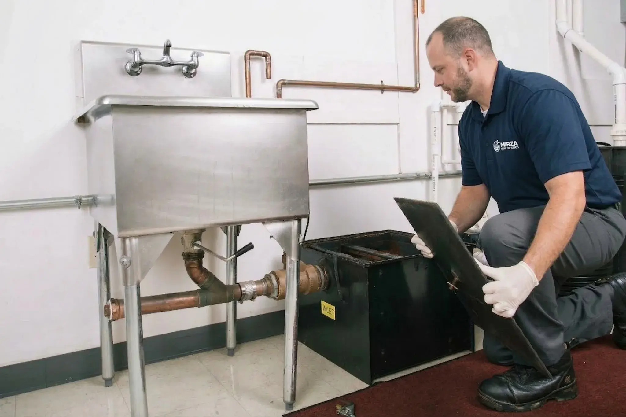 Mirza Grease Trap Services technician servicing a grease trap