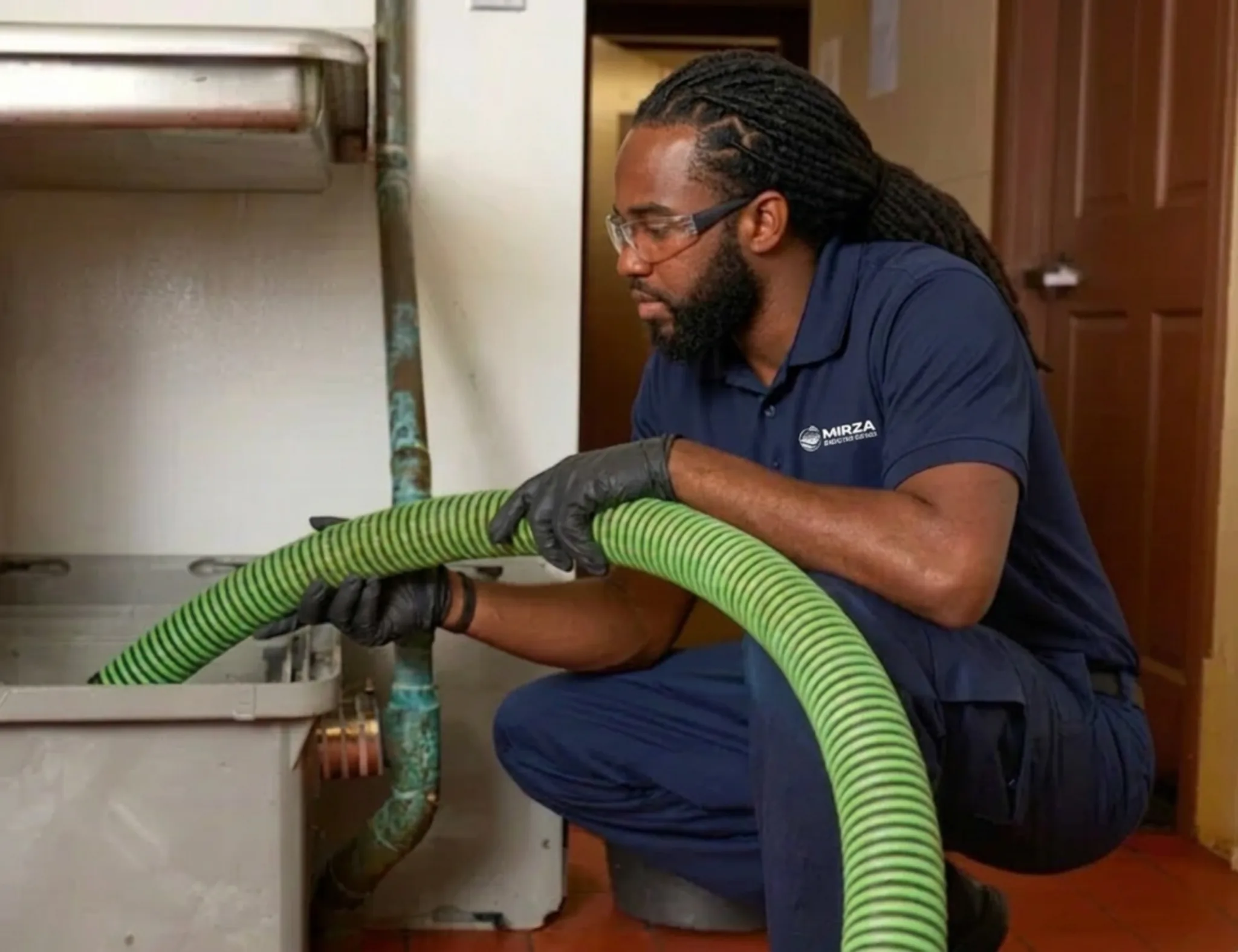 Mirza technician cleaning a grease trap
