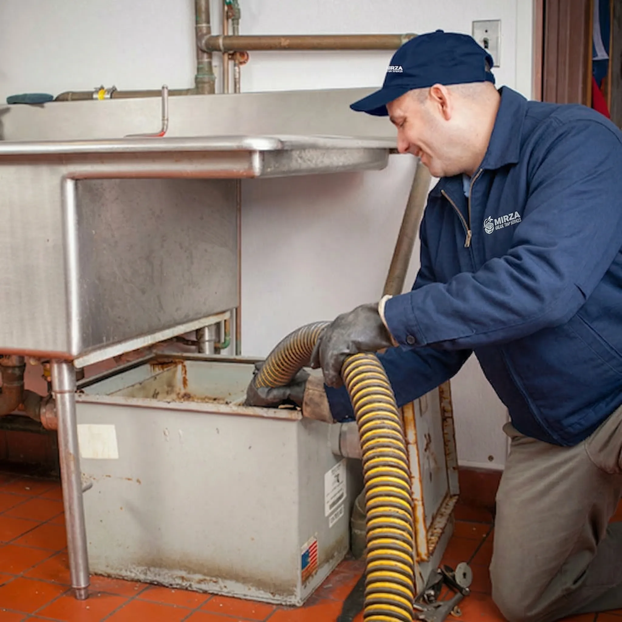 Technician performing grease trap service