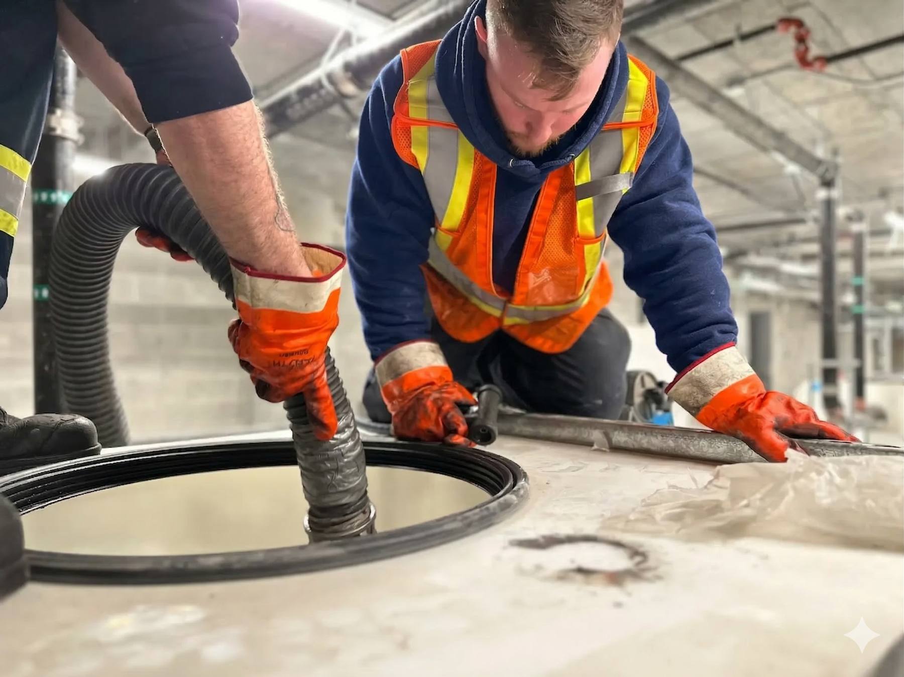 Technician pumping and servicing a grease trap