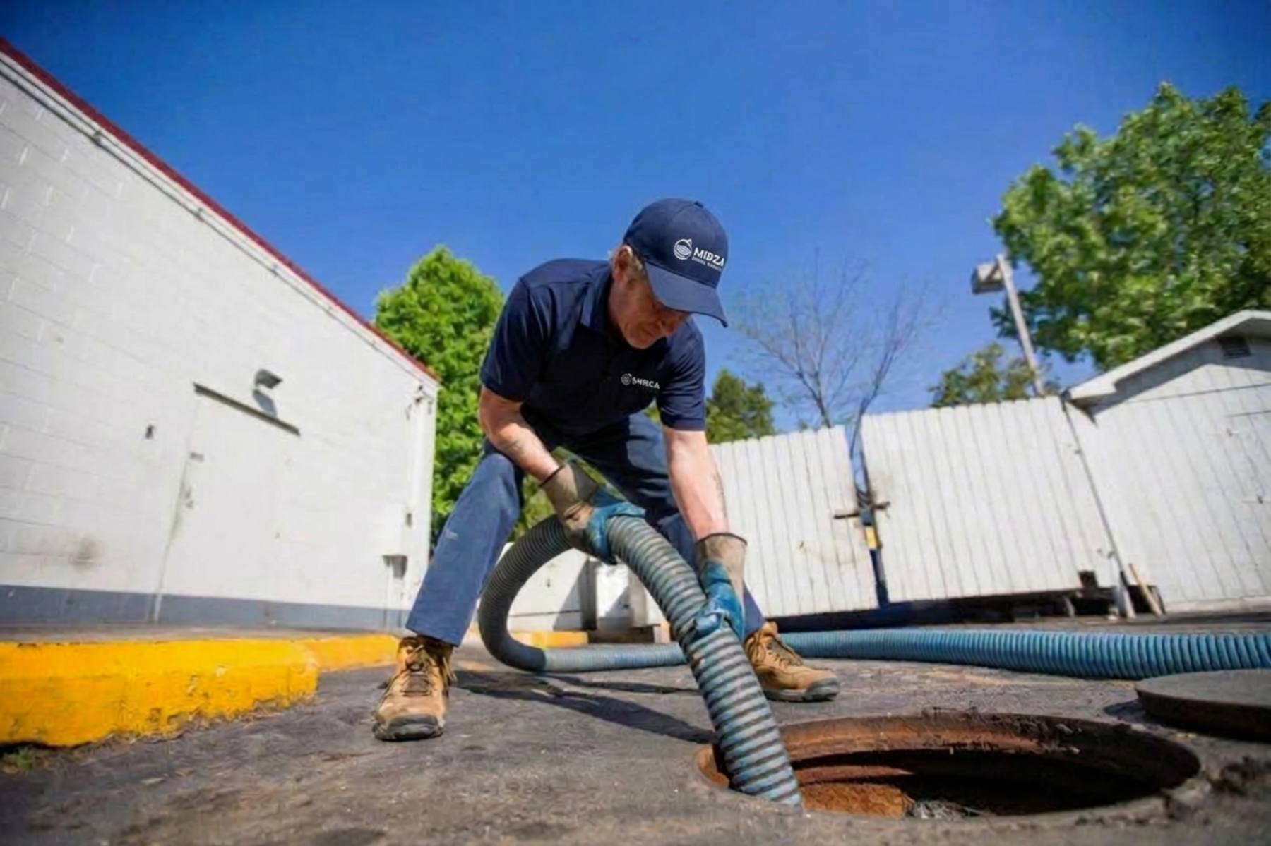 Technician pumping and servicing a grease trap