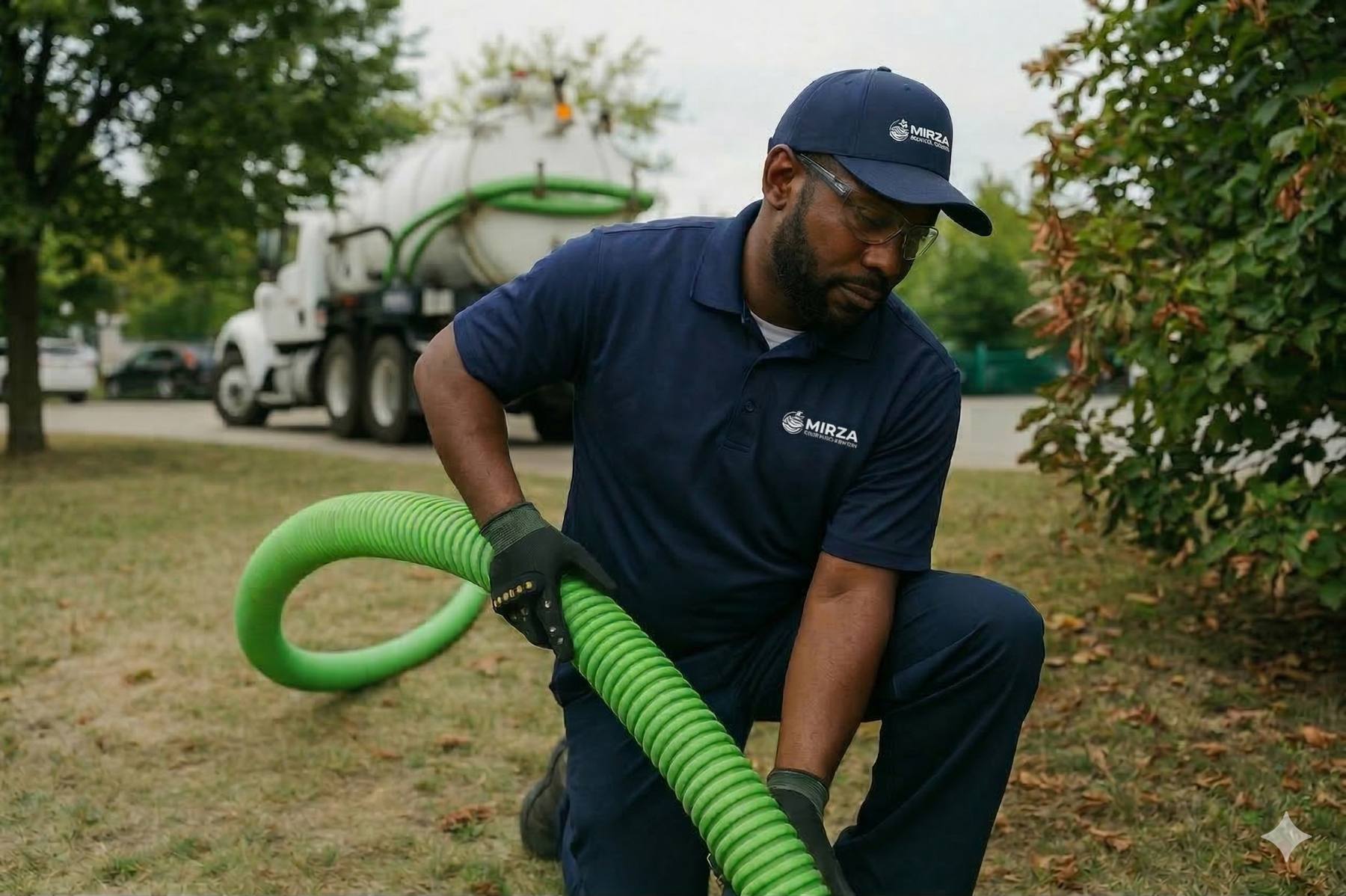 Technician pumping and servicing a grease trap