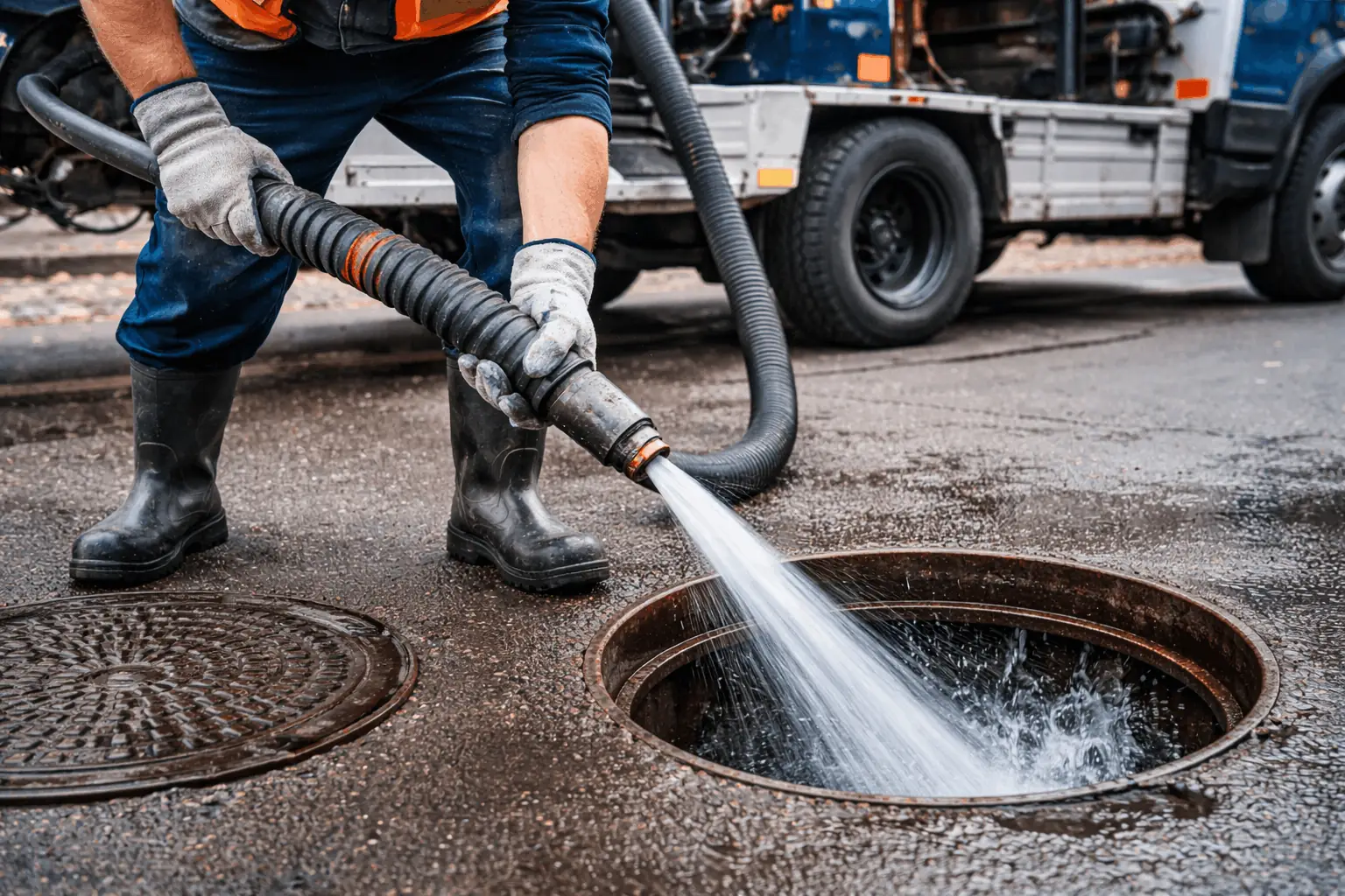 Technician performing grease trap service